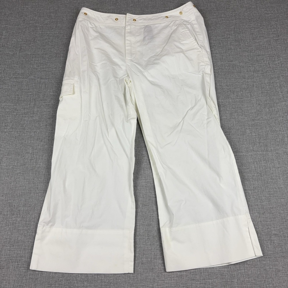 Ralph Lauren Pants Womens 10 White Cargo Twill Cropped Wide Leg Stretch Grommet